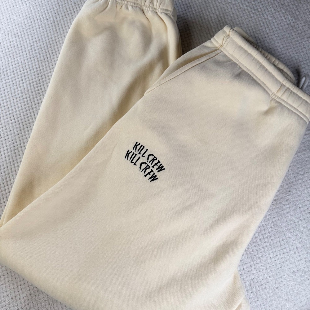 Kill Crew Mens Sweatpants 2XL Cream Off-White Embroidered Logo Fleece Joggers